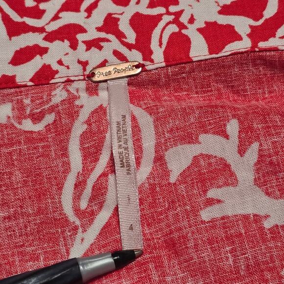 Free People a thing called love mini dress Linen Blend Florral Red Coral Size 4 - Picture 6 of 10